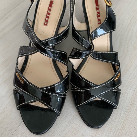 Prada black patent leather wedge sandals - Picture 2 of 8